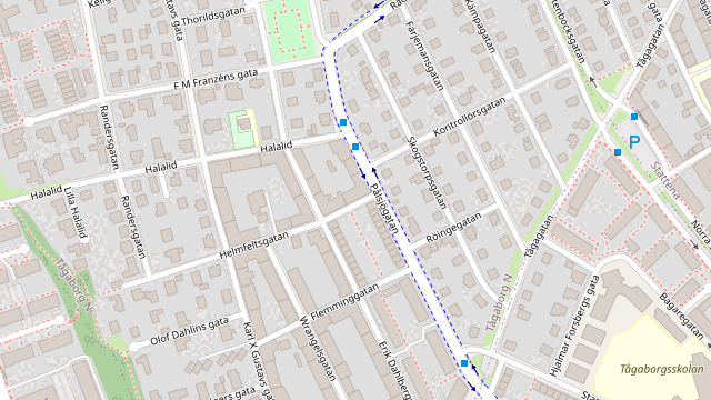 Karta som visar var Min lilla vrå ligger: Helmfeltsgatan 17 i 254 40 Helsingborg, i korsningen mot Pålsjögatan på Tågaborg i Helsingborg.